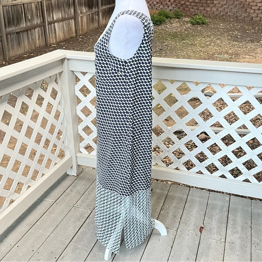 La Ligne Silk Claudette Midi Dress Small Chiffon Layer Geometric Side Slit Flowy - Picture 5 of 14